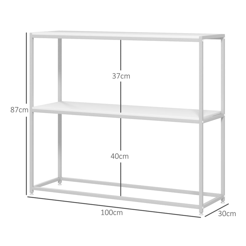 Mesa Consola de Entrada Mesa de Entrada com Estante Aberto e Estrutura de Aço Anti-tombo para Sala Corredor 100x30x87 cm Branco