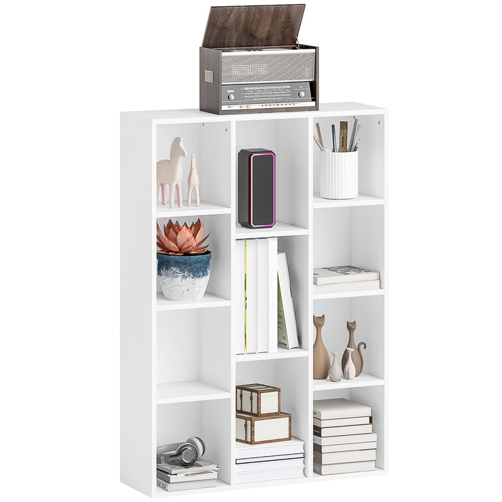 Estante de 3 Níveis Estante para Livros com 11 Compartimentos Desenho Vertical ou Horizontal para Sala de Estar Escritório Dormitório 74,3x24x106 cm Branco
