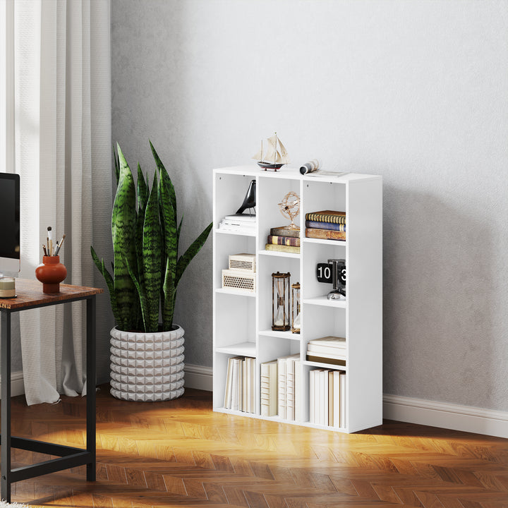 Estante de 3 Níveis Estante para Livros com 11 Compartimentos Desenho Vertical ou Horizontal para Sala de Estar Escritório Dormitório 74,3x24x106 cm Branco