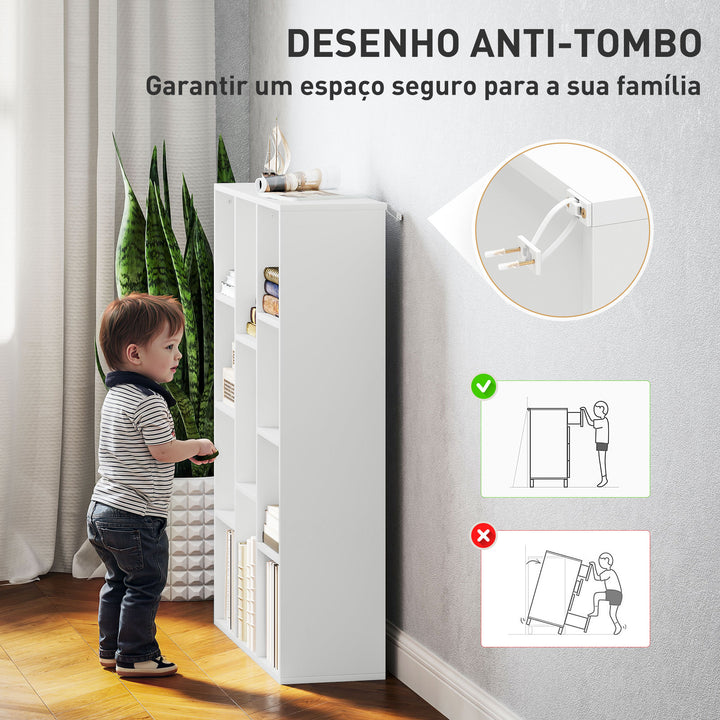 Estante de 3 Níveis Estante para Livros com 11 Compartimentos Desenho Vertical ou Horizontal para Sala de Estar Escritório Dormitório 74,3x24x106 cm Branco