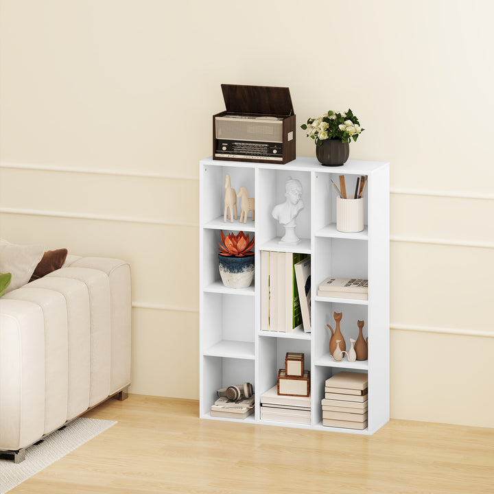 Estante de 3 Níveis Estante para Livros com 11 Compartimentos Desenho Vertical ou Horizontal para Sala de Estar Escritório Dormitório 74,3x24x106 cm Branco