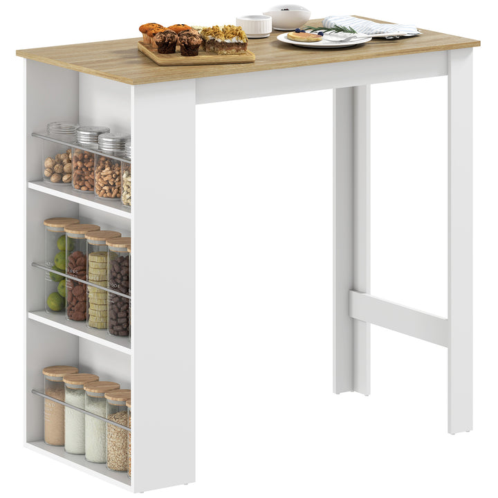 Mesa de Bar de Bistrô com 3 Prateleiras com Suporte Estilo Moderno para Cozinha Sala de Jantar Sala de Estar Estrutura de Melamina 112x57x106 cm Branco