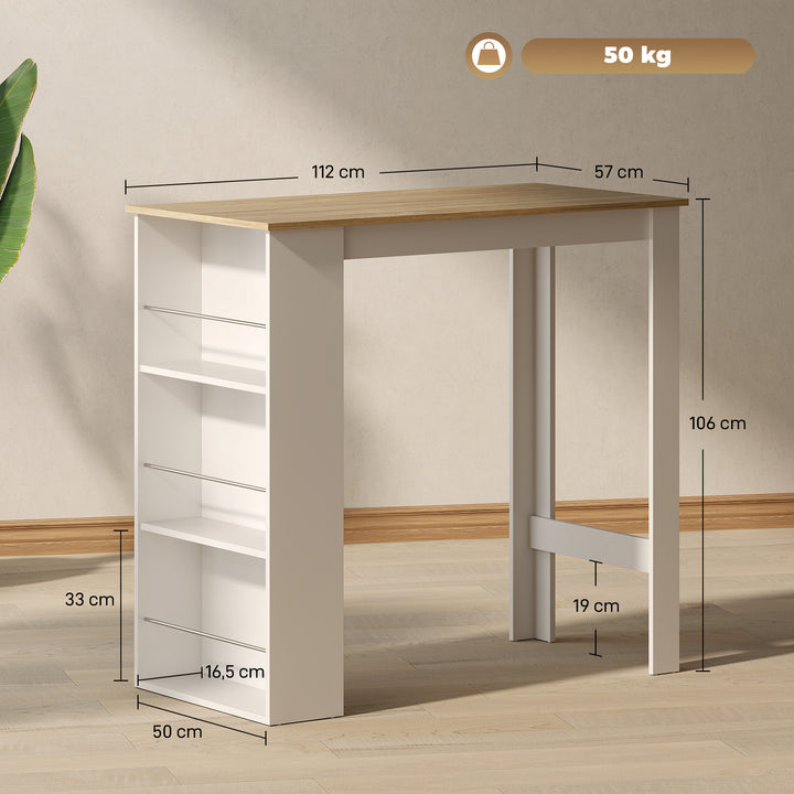 Mesa de Bar de Bistrô com 3 Prateleiras com Suporte Estilo Moderno para Cozinha Sala de Jantar Sala de Estar Estrutura de Melamina 112x57x106 cm Branco