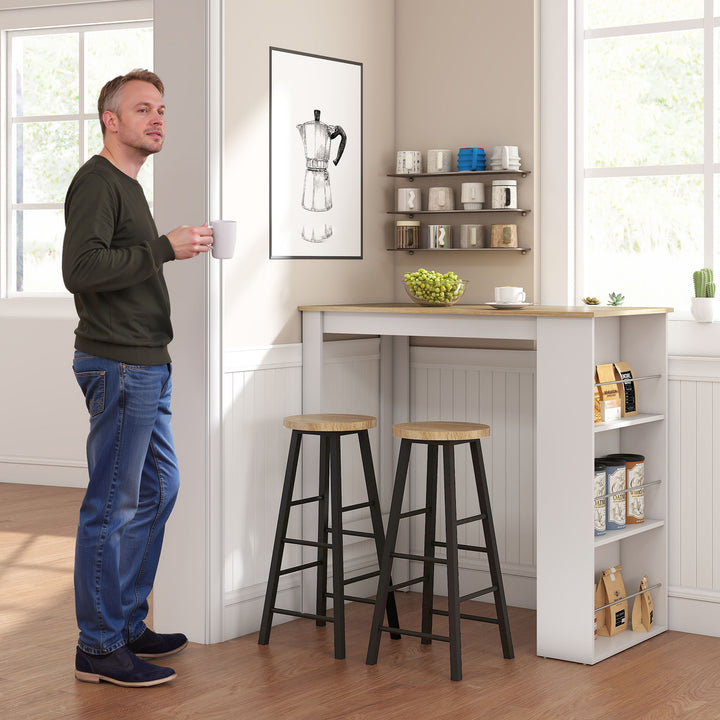 Mesa de Bar de Bistrô com 3 Prateleiras com Suporte Estilo Moderno para Cozinha Sala de Jantar Sala de Estar Estrutura de Melamina 112x57x106 cm Branco