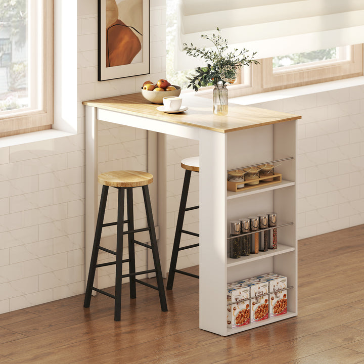 Mesa de Bar de Bistrô com 3 Prateleiras com Suporte Estilo Moderno para Cozinha Sala de Jantar Sala de Estar Estrutura de Melamina 112x57x106 cm Branco