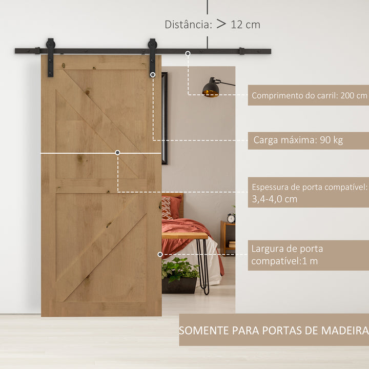 Kit de acessórios para porta de celeiro deslizante Porta de montagem Conjunto de peças de metal Trilhos de rolo de aço carbono