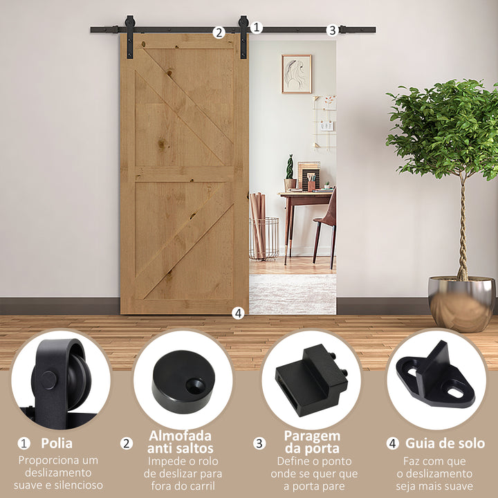 Kit de acessórios para porta de celeiro deslizante Porta de montagem Conjunto de peças de metal Trilhos de rolo de aço carbono