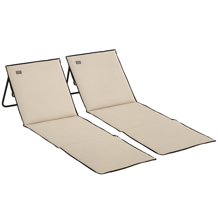 Conjunto de 2 Esteiras de Praia Dobrável Esteiras Acolchoadas com Encosto Reclinável e Bolsa de Transporte para Jardim Campismo 142x51x40 cm Bege