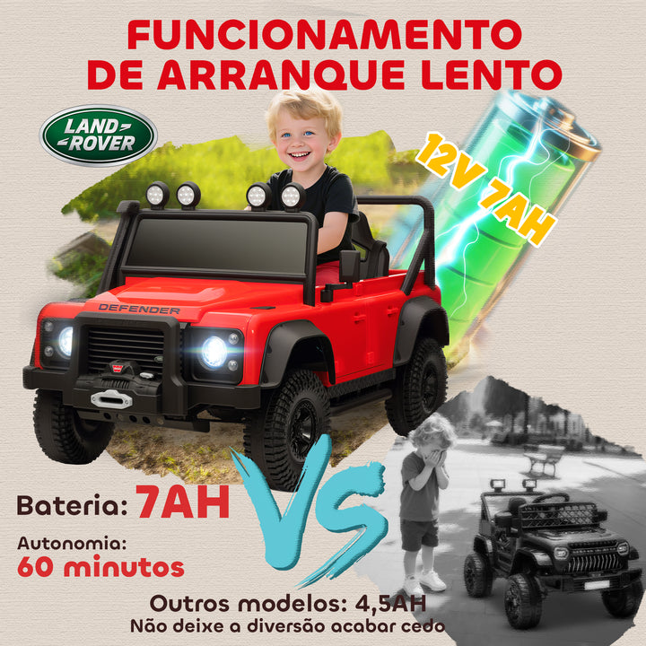 Carro Elétrico para Crianças com Licença Land Rover 12V Carro a Bateria Infantil com Controlo Remoto Sistema de Suspensão USB MP3 Velocidade Ajustável Faróis 115x61x61 cm Vermelho