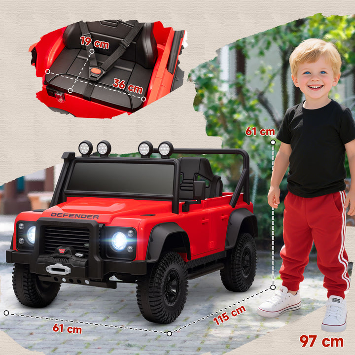 Carro Elétrico para Crianças com Licença Land Rover 12V Carro a Bateria Infantil com Controlo Remoto Sistema de Suspensão USB MP3 Velocidade Ajustável Faróis 115x61x61 cm Vermelho