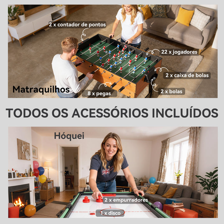 Mesa Multijogos 5 em 1 Mesa de Jogo com Matraquilho para Crianças Bilhar Ping-Pong Hóquei e Basquetebol Diversão Familiar para Adultos e Crianças 134x108x144 cm Madeira e Preto