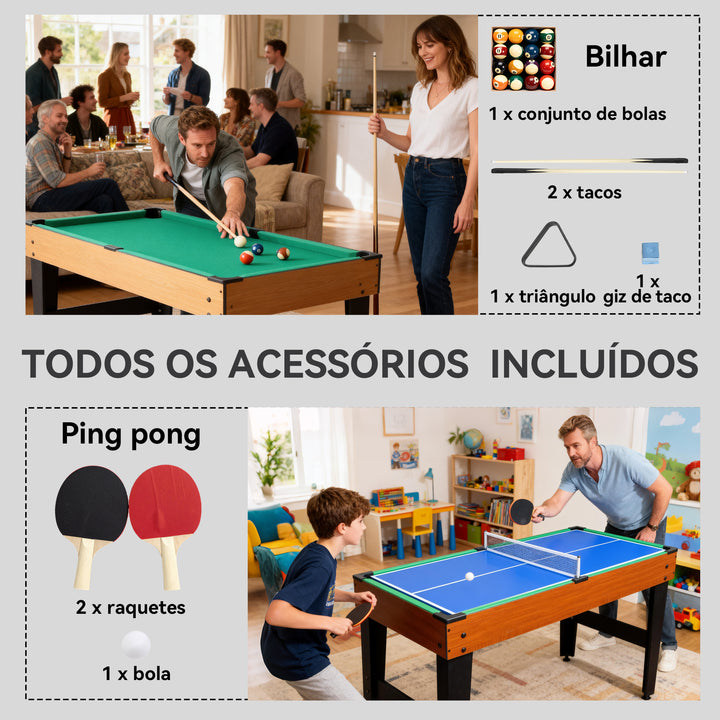 Mesa Multijogos 5 em 1 Mesa de Jogo com Matraquilho para Crianças Bilhar Ping-Pong Hóquei e Basquetebol Diversão Familiar para Adultos e Crianças 134x108x144 cm Madeira e Preto
