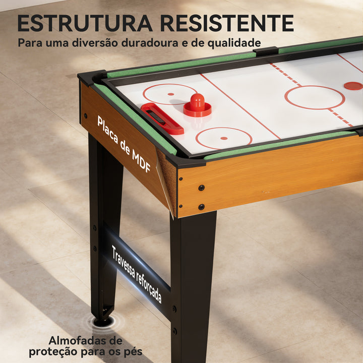 Mesa Multijogos 5 em 1 Mesa de Jogo com Matraquilho para Crianças Bilhar Ping-Pong Hóquei e Basquetebol Diversão Familiar para Adultos e Crianças 134x108x144 cm Madeira e Preto