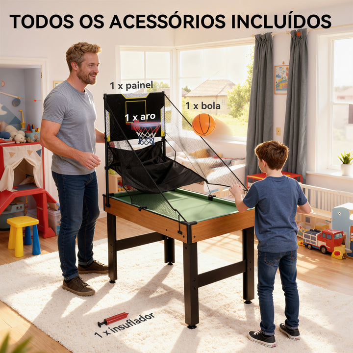 Mesa Multijogos 5 em 1 Mesa de Jogo com Matraquilho para Crianças Bilhar Ping-Pong Hóquei e Basquetebol Diversão Familiar para Adultos e Crianças 134x108x144 cm Madeira e Preto