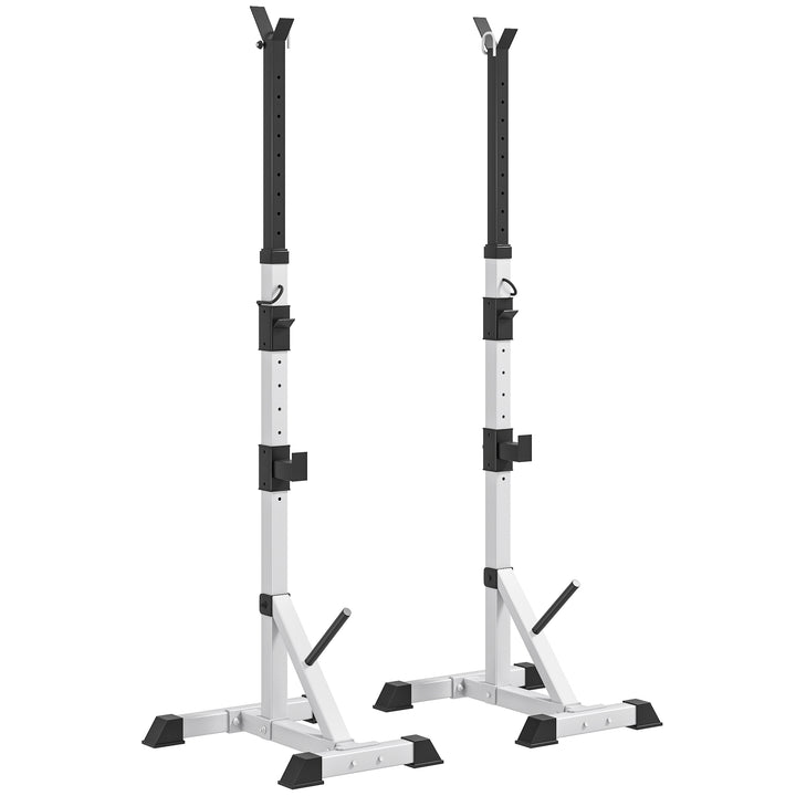 Suporte para Barras de Pesos Ajustável Estante Multifuncional 2 Peças de Aço Treinamento em Casa Peso 200 kg 58,5x75,5x136-176 cm Prata e Preto