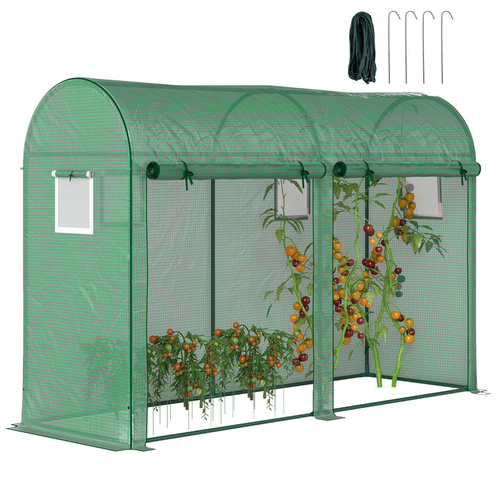 Estufa Jardim Tipo Túnel com 4 janelas e 2 portas para Plantas de PE de aço 300x100x200 cm Verde