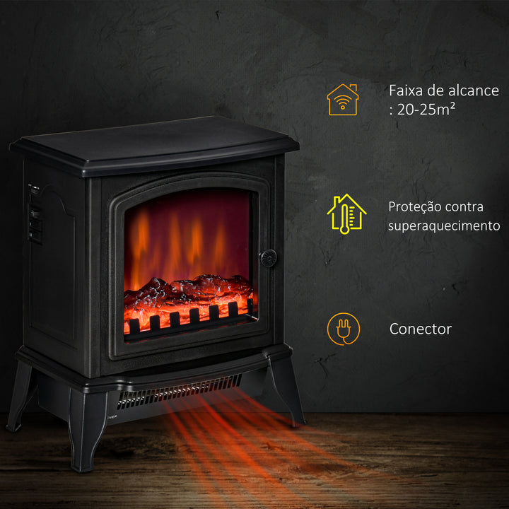 Lareira Elétrica Portátil 1000/2000W com Simulação de Chama Termostato Ajustável e Proteção de Superaquecimento para Salas de até 25m² 36,5x24x41,5cm Preto
