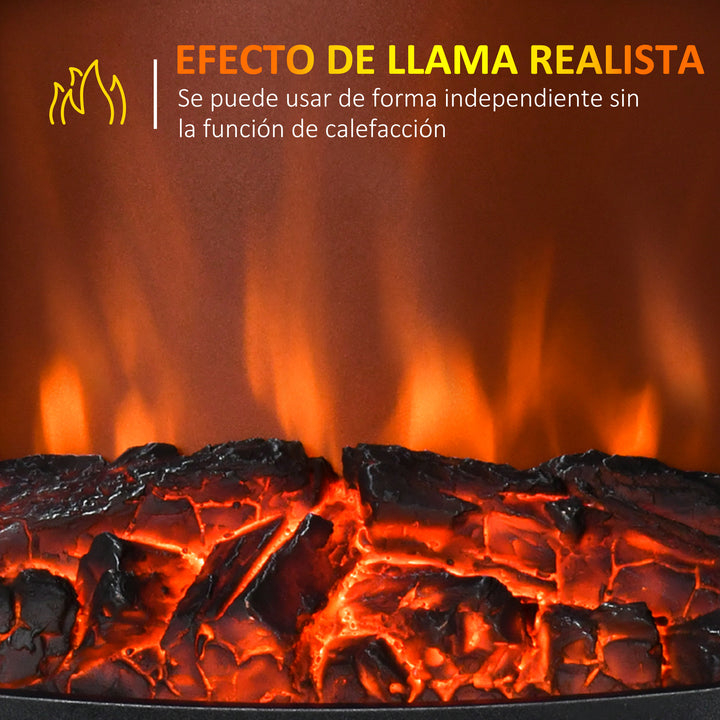 Lareira Elétrica Portátil 1000/2000W com Simulação de Chama Termostato Ajustável e Proteção de Superaquecimento para Salas de até 25m² 36,5x24x41,5cm Preto