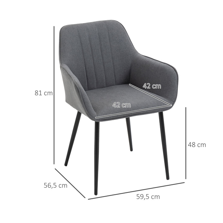 Conjunto de 2 cadeiras de jantar decorativas estofadas em linho com encosto ergonômico, braços e pernas de metal 59,5x56,5x81 cm cinza