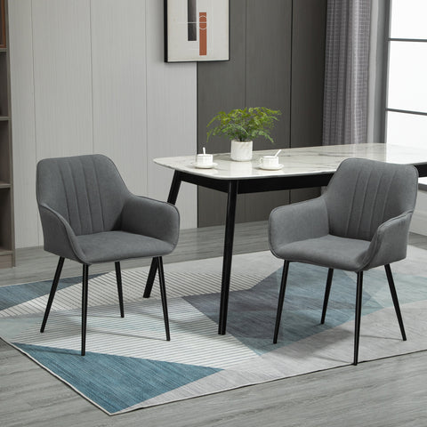 Conjunto de 2 cadeiras de jantar decorativas estofadas em linho com encosto ergonômico, braços e pernas de metal 59,5x56,5x81 cm cinza