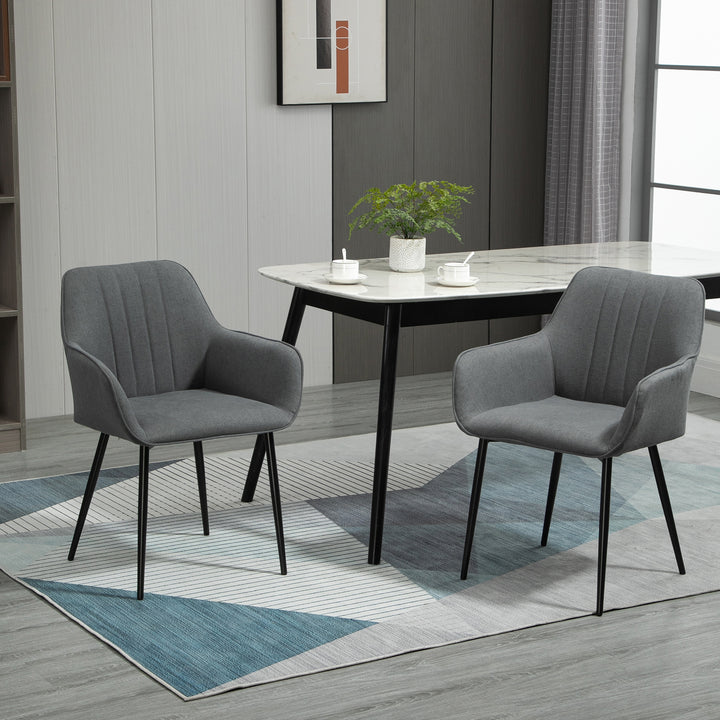 Conjunto de 2 cadeiras de jantar decorativas estofadas em linho com encosto ergonômico, braços e pernas de metal 59,5x56,5x81 cm cinza