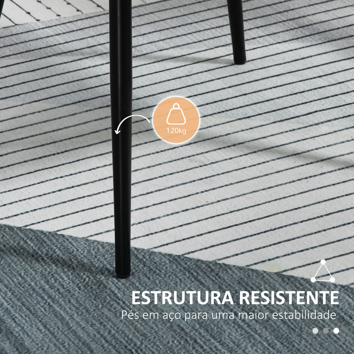 Conjunto de 2 cadeiras de jantar decorativas estofadas em linho com encosto ergonômico, braços e pernas de metal 59,5x56,5x81 cm cinza