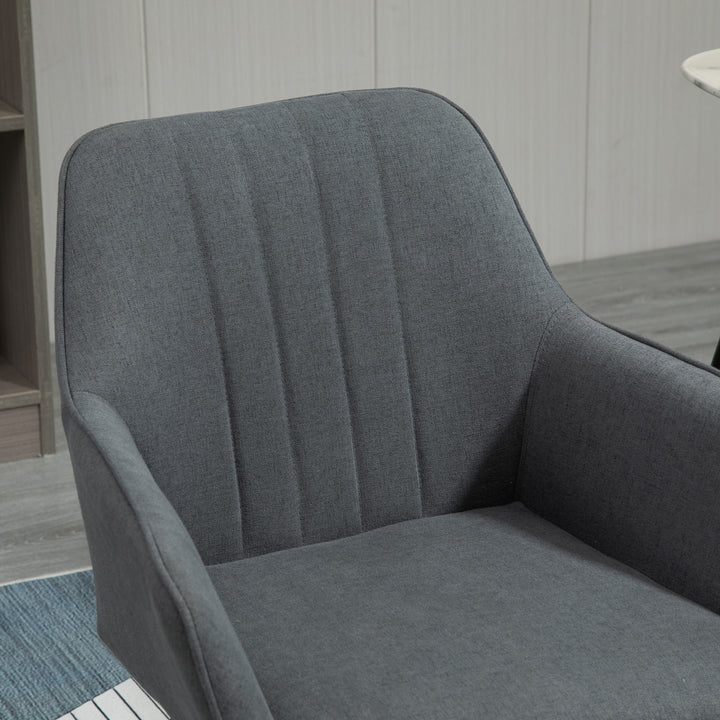 Conjunto de 2 cadeiras de jantar decorativas estofadas em linho com encosto ergonômico, braços e pernas de metal 59,5x56,5x81 cm cinza