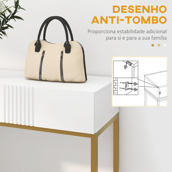 Mesa Consola Moderna Mesa de Entrada com 2 Gavetas e Pés de Aço Anti-tombo para Entrada Sala Corredor 80x31,5x75 cm Branco