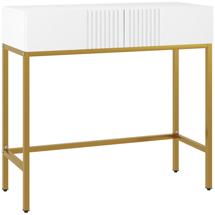 Mesa Consola Moderna Mesa de Entrada com 2 Gavetas e Pés de Aço Anti-tombo para Entrada Sala Corredor 80x31,5x75 cm Branco