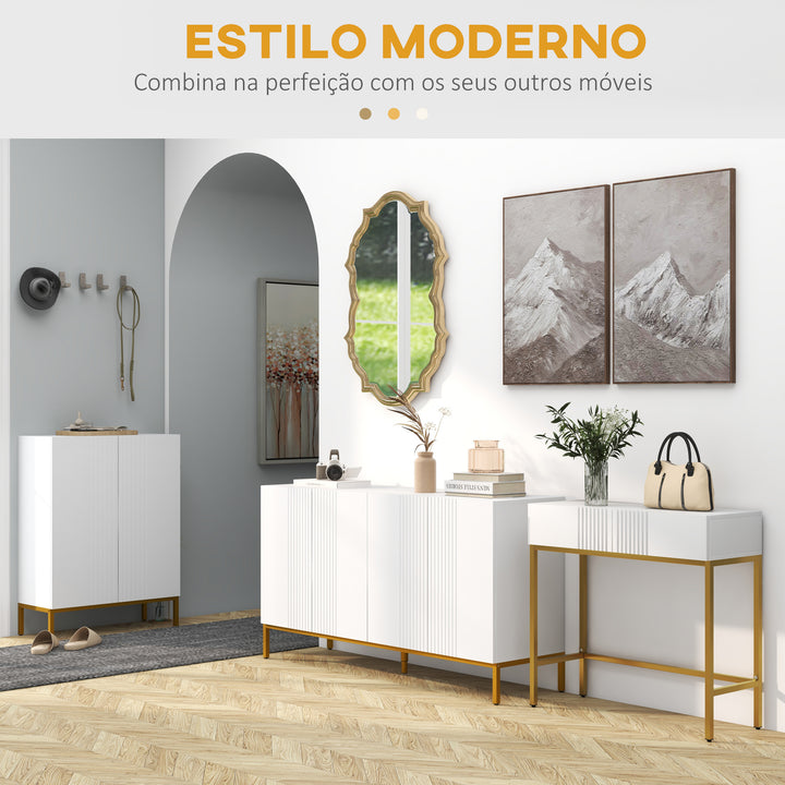 Mesa Consola Moderna Mesa de Entrada com 2 Gavetas e Pés de Aço Anti-tombo para Entrada Sala Corredor 80x31,5x75 cm Branco