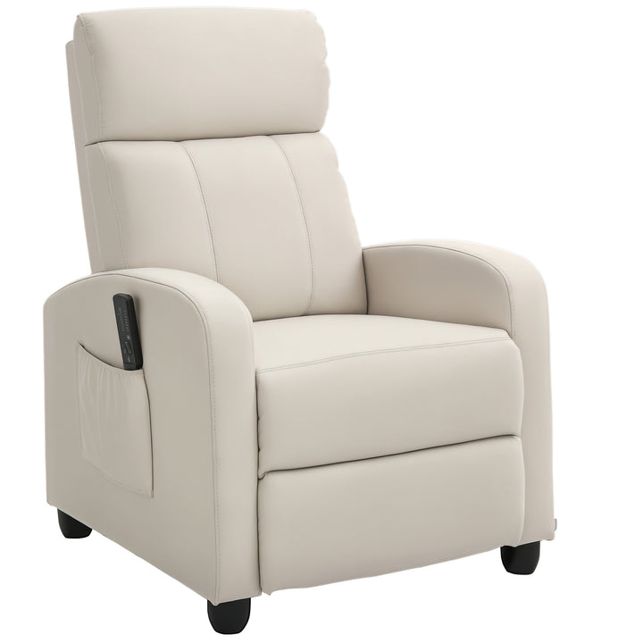 Poltrona de Massagem Poltrona Relax Reinclinável com Controle Remoto 2 Zonas de Massagem 8 Programas 5 Níveis de Intensidade Estofado em PU 68x88x98 cm Creme
