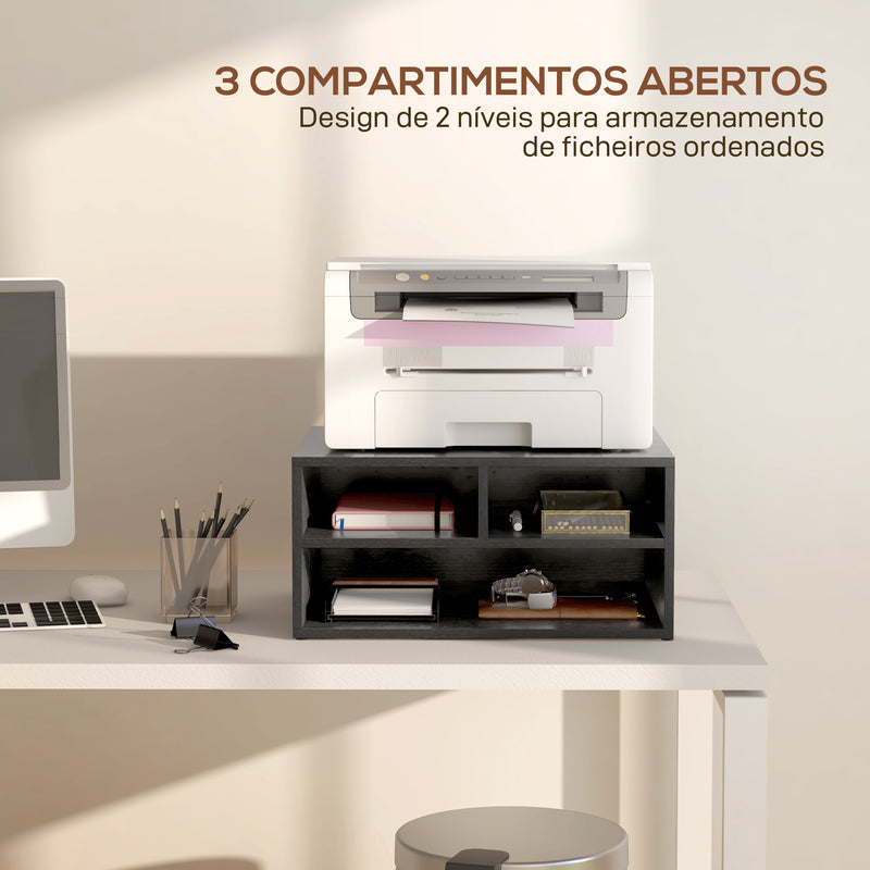 Móvel Auxiliar para Impressora de 2 Níveis Suporte de Impressora com 3 Compartimentos Estilo Moderno para Quarto Escritório Sala 47x40x22,5 cm Preto