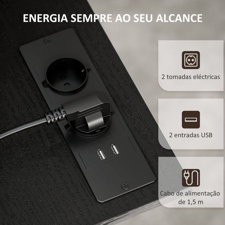 Secretária Elevatória com Rodas Tomadas Portas USB e Altura Ajustável 80x60 cm Secretária de Pé com Painel Central Inclinado e Prateleira Inferior de Arrumação, para Escritório Casa 80x60x59,5-95 cm Preto