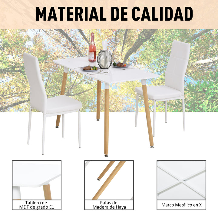 Mesa de jantar estilo nórdico com pernas de madeira 120x60x75 cm branco
