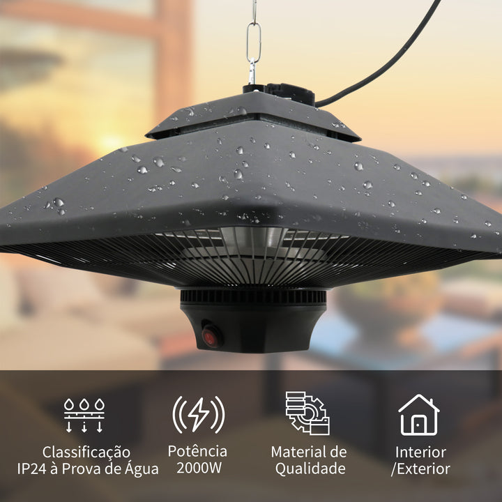 Aquecedor de Teto com Controlo Remoto 1000/2000W - 43x43x25cm