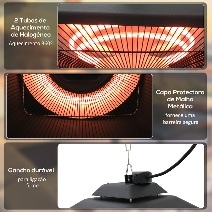 Aquecedor de Teto com Controlo Remoto 1000/2000W - 43x43x25cm