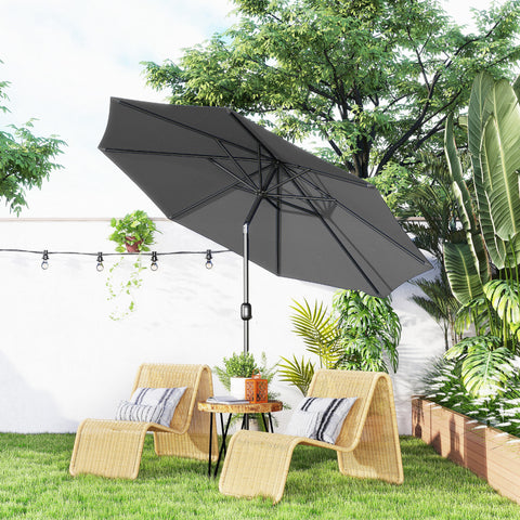 Guarda-sol grande jardim com manivela para abertura fácil e ângulo ajustável F300x245 cm Cinzento