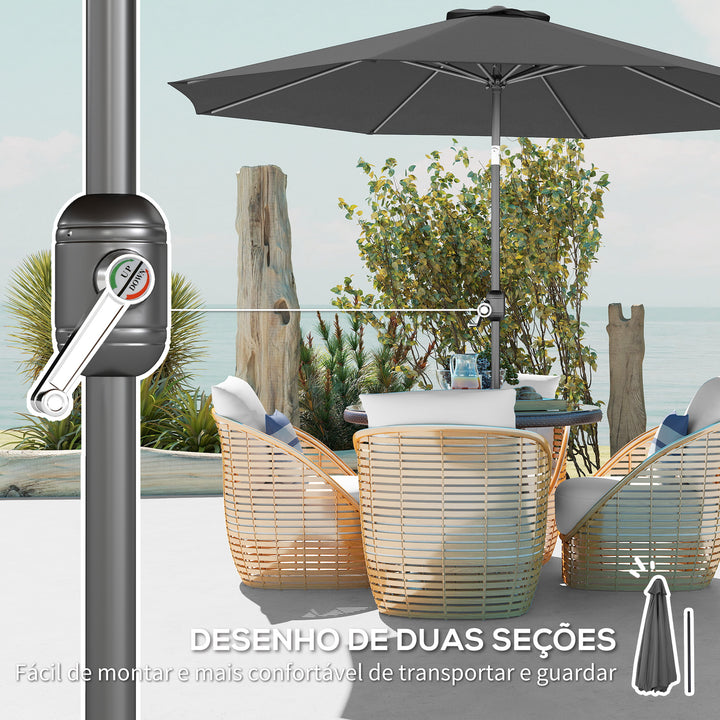 Guarda-sol grande jardim com manivela para abertura fácil e ângulo ajustável F300x245 cm Cinzento
