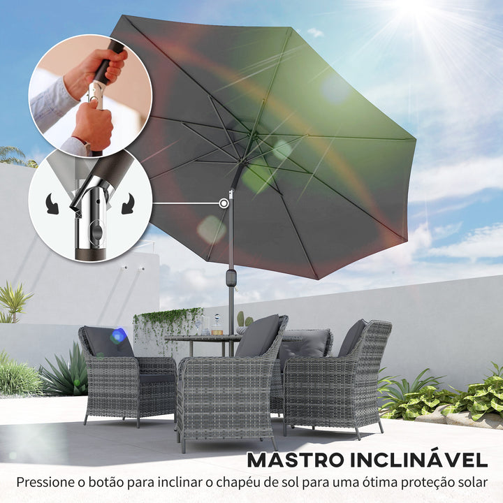 Guarda-sol grande jardim com manivela para abertura fácil e ângulo ajustável F300x245 cm Cinzento