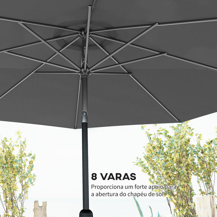 Guarda-sol grande jardim com manivela para abertura fácil e ângulo ajustável F300x245 cm Cinzento