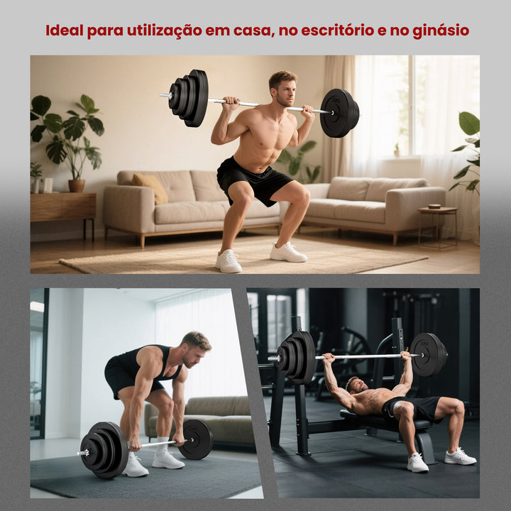 Barra de Pesos 70 kg com Halteres Conjunto de Pesos Ajustáveis com 8 Discos de 1,5kg 5kg 10kg 15kg e 1 Barra para Treino de Força em Casa Ginásio ou Escritório 170x40,5x40,5 cm Preto