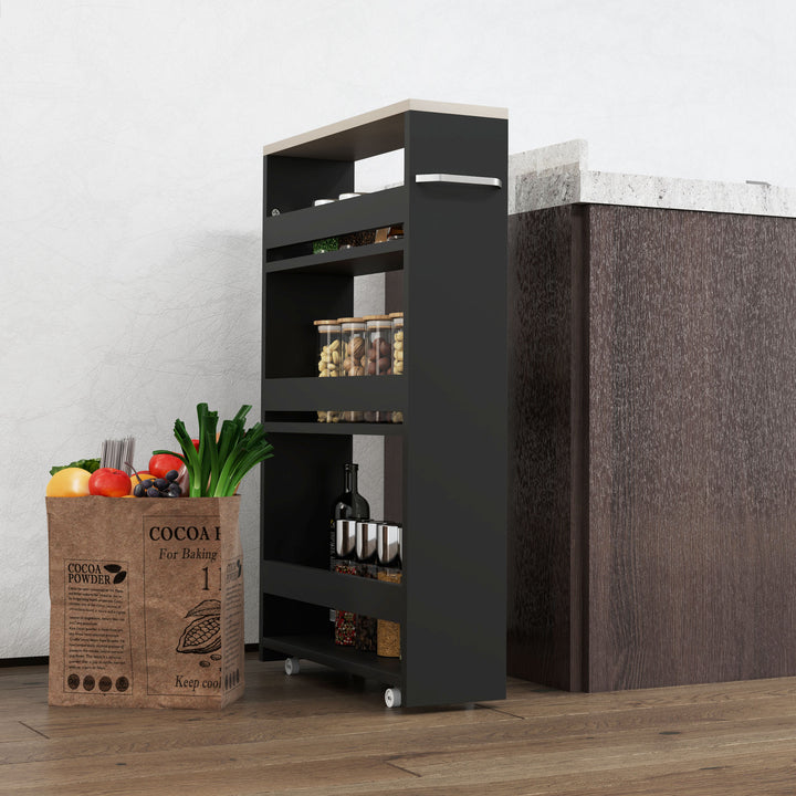 Estante de Armazenamento para Casa de Banho de 3 Níveis Estante Estreita com Alça Lateral Estante com Rodas para Cozinha Sala de Estar Estilo Moderno 48x15x80 cm Preto