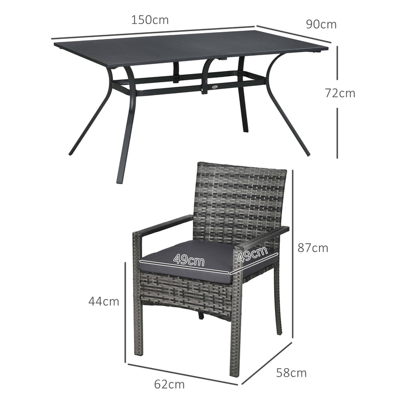 Conjunto de Refeição de Jardim em Vime Sintético Conjunto de Móveis para Exterior de 7 Peças Inclui 6 Cadeiras com Almofadas e Mesa de Metal Cinza