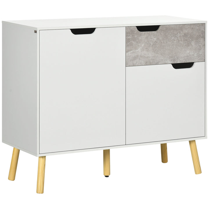 Aparador de Sala de Estar com 2 Portas e 1 Gaveta Aparador para Escritório Estúdio Dormitório Estilo Moderno Anti-Tombo 98x39x81,5cm Branco e Cinza