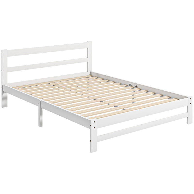 Estrutura de Cama de Madeira Estrado de Cama de Casal para Colchão 190x135 cm Carga 300 kg 195x141x80 cm Branco