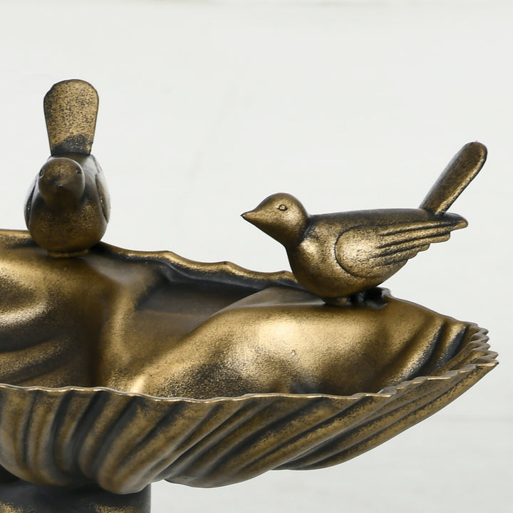 Banho para Pássaros de Jardim ao Ar Livre Altura 81 cm Alimentador para Pássaros com Base Pedestal, Design em Concha e Acabamento Envelhecido, Leve e Resistente Bebedouro para Aves Bronze