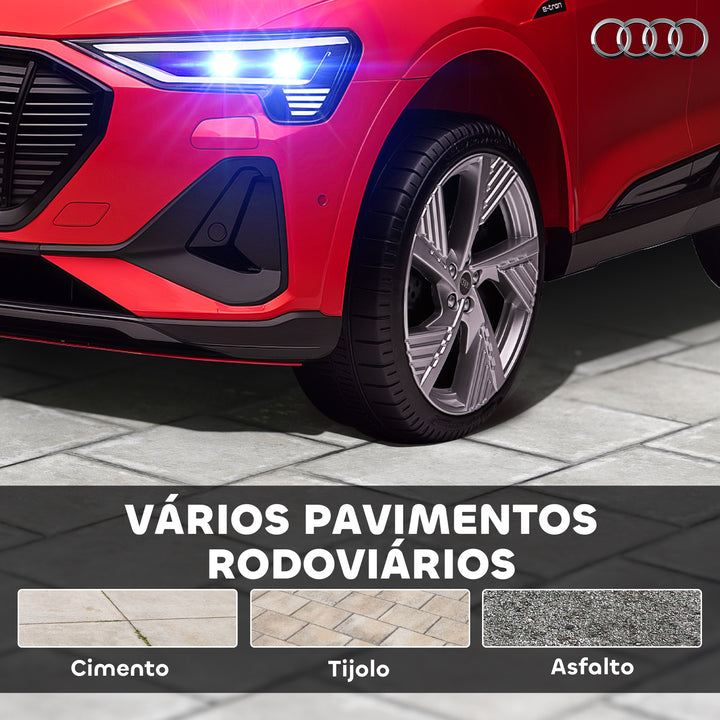 Carro Elétrico Audi E-Tron 12V para Crianças acima de 3 Anos com Controle Remoto Faróis Buzina Música MP3 TF USB e Abertura da Porta 3-8km/h 108x60x47cm Vermelho