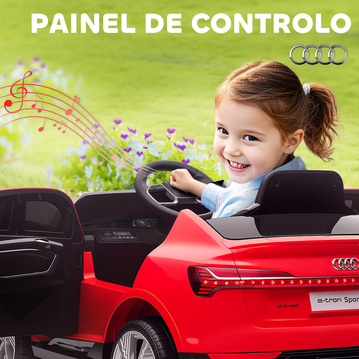 Carro Elétrico Audi E-Tron 12V para Crianças acima de 3 Anos com Controle Remoto Faróis Buzina Música MP3 TF USB e Abertura da Porta 3-8km/h 108x60x47cm Vermelho