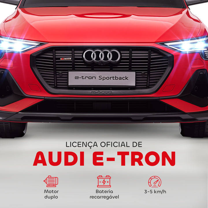 Carro Elétrico Audi E-Tron 12V para Crianças acima de 3 Anos com Controle Remoto Faróis Buzina Música MP3 TF USB e Abertura da Porta 3-8km/h 108x60x47cm Vermelho