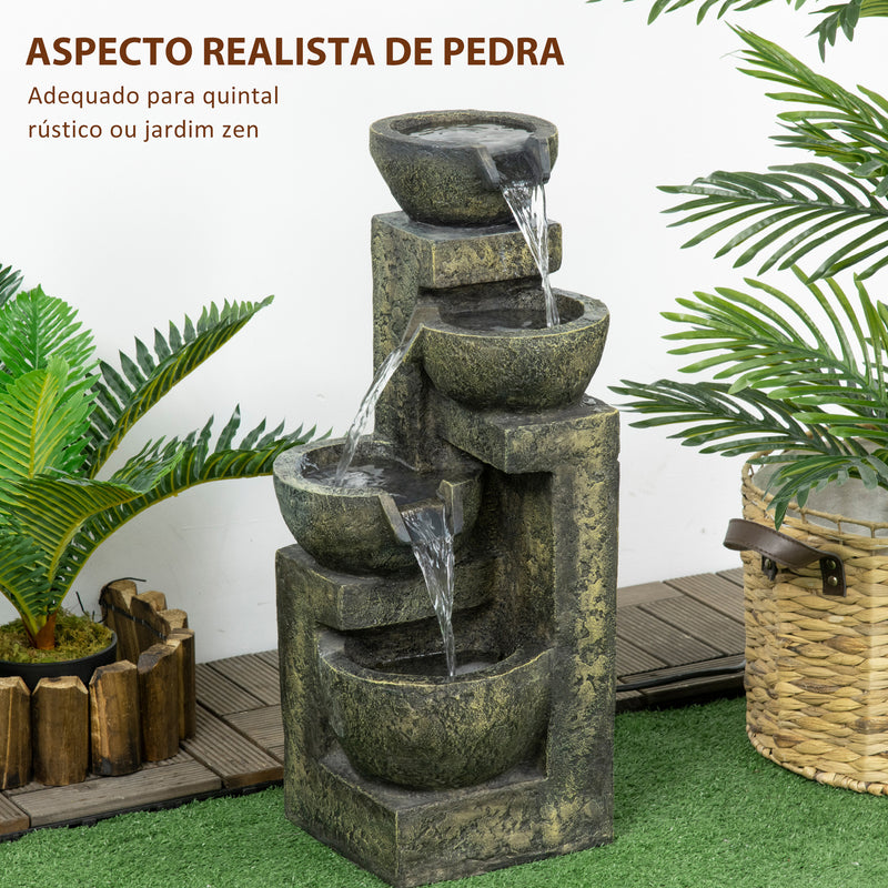 Fonte de Jardim 5W Fonte de Água em Cascata de 4 Níveis com Bomba de Água e Saída de Água Ajustável para Decoração Pátio 25x24x60 cm Multicolor